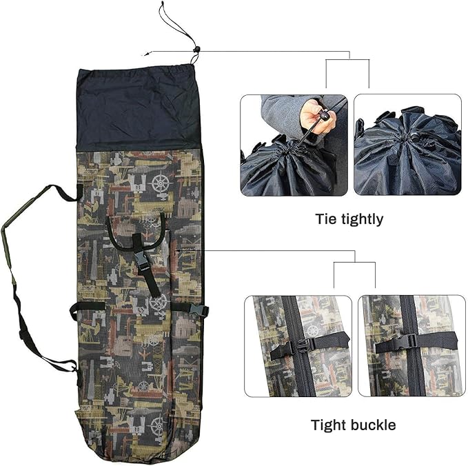 Allnice Durable Canvas Fishing Rod & Reel Organizer Bag Travel Carry Case Bag- Holds 5 Poles & Tackle