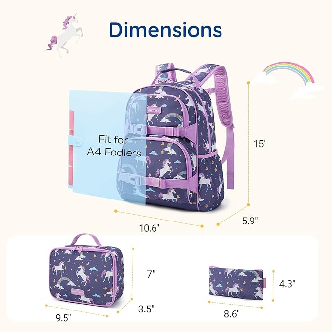 mommore Kids Backpack for Girls 4-8 with Lunch Box Elementary Kindergarten Preschool School Backpack 15'' Fit Folders Bottles, Pink Butterfly