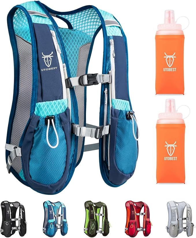 UTOBEST Running Vest, 5L Hydration Vest Lightweight, Breathable and Sweatproof Running Backpack, Adjustable Running Hydration Vest for Trail Running Marathon Race Jogging Cycling