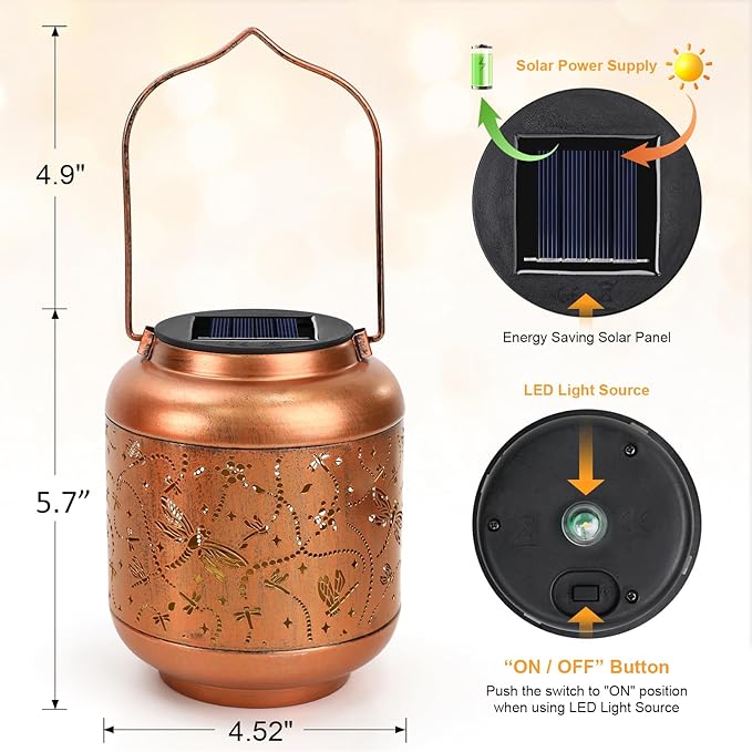 Birthday Gifts for Women Mom Grandma Solar Lantern Outdoor Waterproof, Gardening Gifts for Women, Dragonfly Garden Decor Hanging Solar Lights Yard Decorations Outdoor, Backyard, Patio, Porch