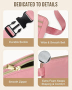 Capolo Fanny Packs for Women Fashion Waist Packs Bag with Adjustable Strap and 4 Zipper Pockets Waterproof Everywhere Crossbody Belt Bag for Workout Running Travelling(Pink, Large)