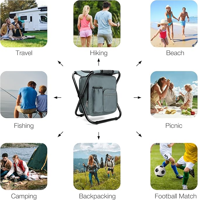Folding Camping with Cooler Heavy Duty 350lbs for Adults, Portable Backpack Cooler Chair for Hunting, Gray