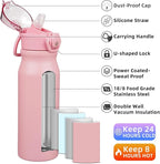 BJPKPK Water Bottle With Straw 25oz Insulated Water Bottles Reusable Stainless Steel Metal Thermo With Leak Proof Lockable Lid And Carry Handle,Light Pink