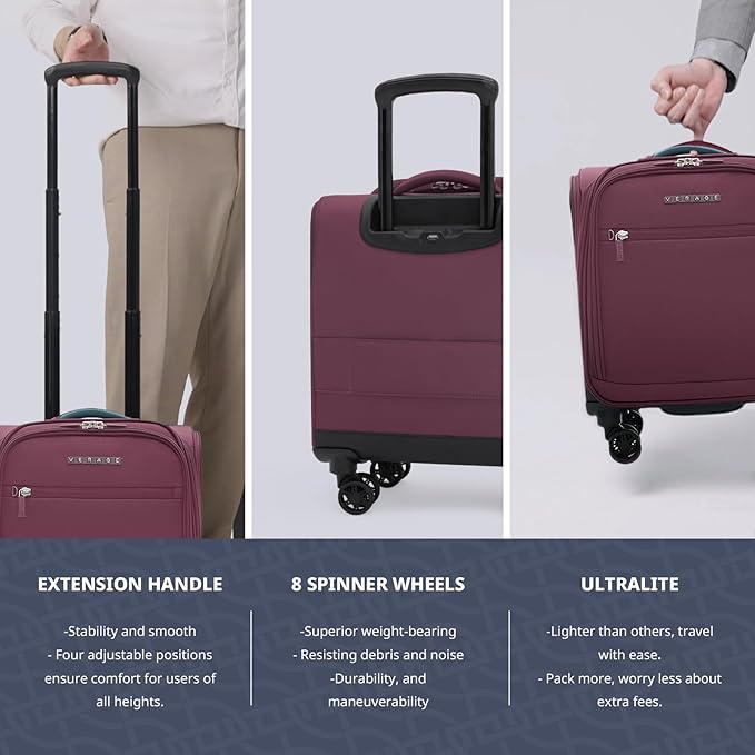 Verage Underseat Carry On Luggage with Wheels & USB Port,14 inch Wheeled Spinner Carry-on Luggages Bags for Airlines, Lightweight Overnight Suitcase for Men Women (14-Inch Compact Underseat Pro)