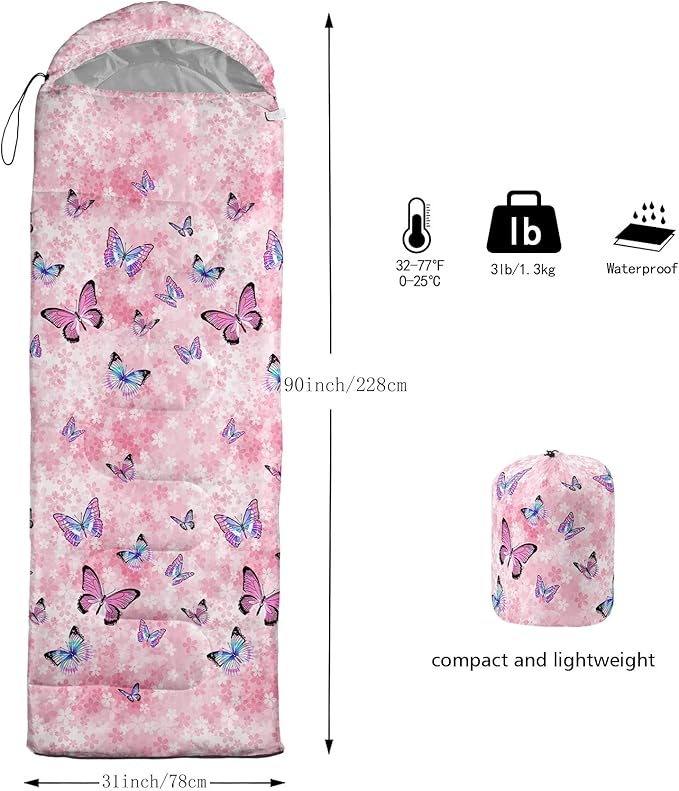 Kids Sleeping Bag for Boys Girls,Rocket Moon Print-Lightweight Warm Portable Outdoor Indoor-Waterproof Cold Weather Resistant Sleeping Bag for Camping Hiking