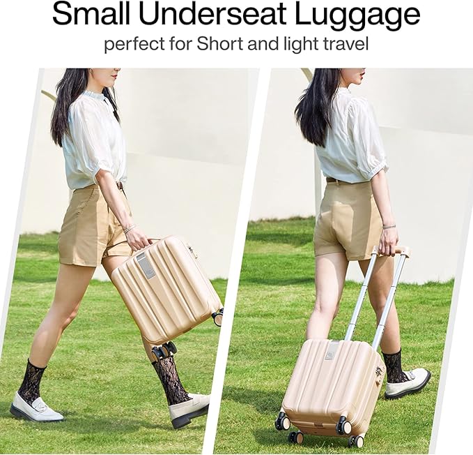 Hanke 14 Inch Underseat Carry On Luggage with Wheels Hard Shell Suitcases Carry On Bag Lightweight Small Mini Suitcase Travel Luggage for Travel Christmas Gifts for Birthday（Cuba Sand）