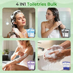 50 Sets 4-IN-1 Hotel Toiletries Bulk Set,200 Pcs 0.35 oz each Packets Shampoo,Conditioner, Body Wash and Lotion Mini Travel Size Toiletries Supplies kit for Guests,Homeless,Motel