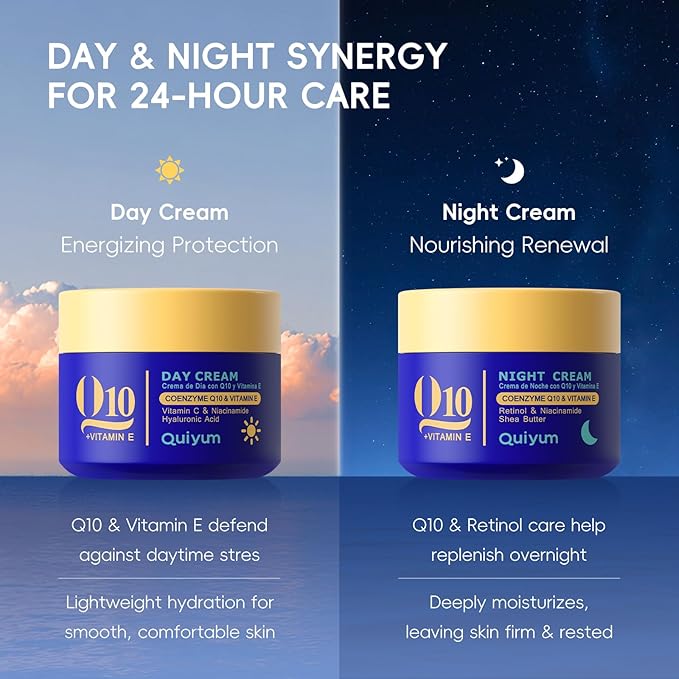 QUIYUM Q10 & Vitamin E Complete Skincare Set – 6-Step Daily Routine with Cleanser, Toner, Serum, Eye Cream, Day & Night Moisturizer – Hydrating, Firming, Radiant Skin Care Kit for All Skin Types