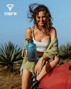 64 oz Insulated Water Bottle,Half Gallon Water Flask Stainless Steel Vacuum, Cold for 48 Hrs,BPA-Free & Leakproof -with Paracord Handle, Strap,Straw Spout Lids,Large Jug for Gym,Indigo Black