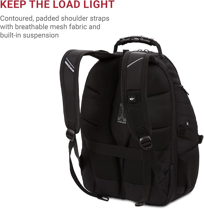 SwissGear 1900 ScanSmart 17” Laptop Backpack Black/Black – Reflective Tech Backpack with ScanSmart Compartment – Multiple Organizer Pockets & RFID Scan Blocking Technology