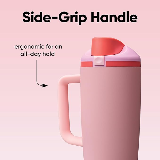 Owala FreeSip Tumbler Insulated Stainless Steel Water Bottle with Built-in Straw and Side Handle, For Travel, Work, School, and Sports, 40oz, BPA Free, Leak Proof, Angel Food Cake