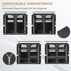 EAGLE PEAK Double Outdoor Folding Camping Table with Large 3-Tier Storage Organizer and Side Pockets, Easy Set Up Portable Aluminum Camping Kitchen, Black