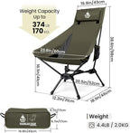 OneTigris Tigerblade High Back Camping Chair with Pillow Design, Comfortable Widened Seat Folding Chair