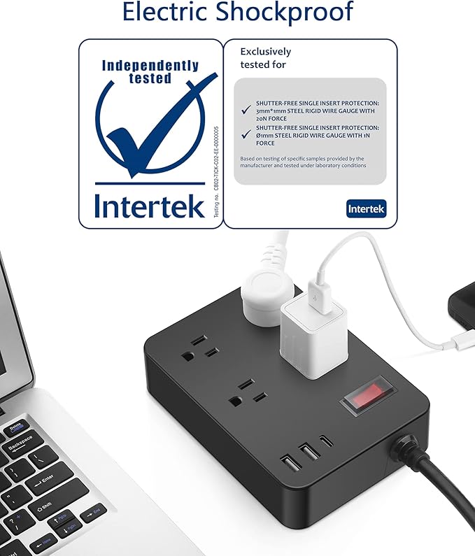 Outdoor Power Strip Weatherproof,Fast Charging Station 20W USB C,Waterproof Surge Protector 4 Outlets, Multi Outlet Extension for Camping, Garden, Kitchen,Bathroom,Flat Plug (Black, 25 FT Cable)