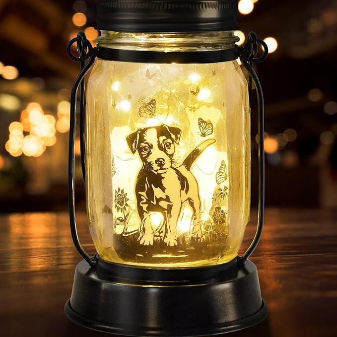 Jack Russell Terrier Gifts for Women/Men Jack Russell Terrier Solar Lanterns Mom Birthday Dog Lovers Lantern Pet loss Pet Memorial Lights Solar Garden Decoration for Yard, Patio,Backyard,Porch Torches