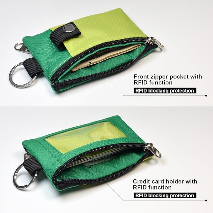 Minimalist RFID Blocking Small Wallet with ID Window,WaterResistant Zip Id Case Wallet with Lanyard Keychain for Cards,Cash,Travel,Women,Men