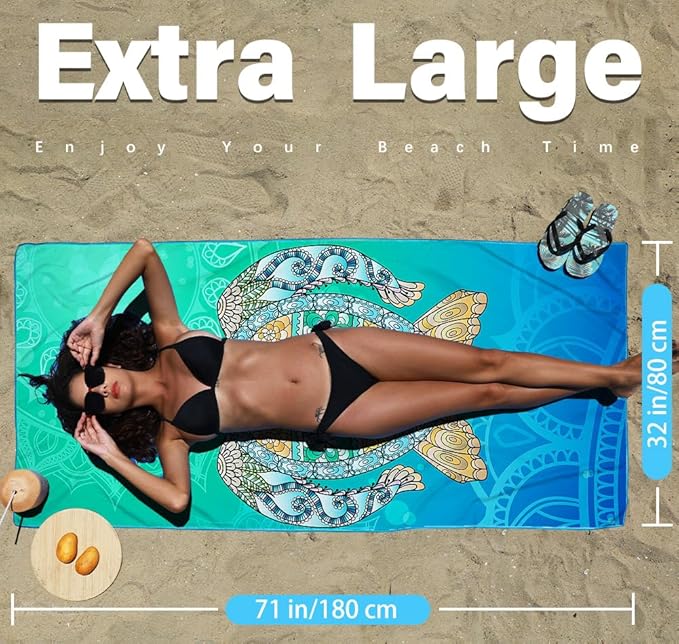 Microfiber Lightweight Beach Towel Sand Free Quick Dry Absorbent Thin Compact Towels for Swimming Pool Camping Beach Accessories Large Easy Pack Travel Things for Vacation Essentials Gift Adult