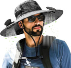 Outdoor Wide Brim Sun Hat with 2 Solar Fan for Men Women UPF50+ Outdoor Hiking Sun Protection Bucket Fishing&Cycling Hat