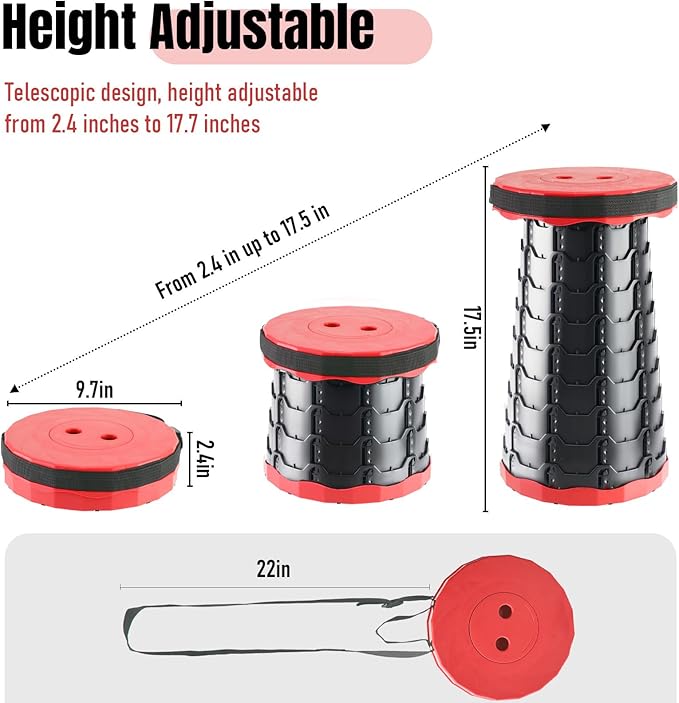 Foldable Stool, Camping Stools for Adults Thickened Portable Collapsible Retractable Stool for Fishing, Camp Chair for Hiking, BBQ, Parties, Outdoor Activities (Red)