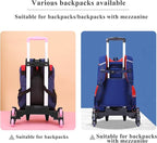 Lightweight Foldable Backpack Trolley – Black 3-Wheel Rolling Hand Truck with Strap, Portable Folding Cart for Backpack, Travel, Commuting, and Daily Utility Use