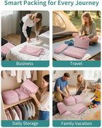 WANDF 7 Set Compression Packing Cubes for Travel, Shirt Folder for Wrinkle-Free, Suitcase Organizer Bags Set for Carry-On Checked Luggage Duffle Bag Women Men(Pink)