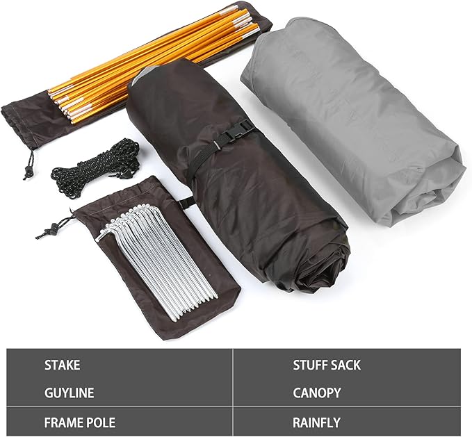 Bessport Camping Tent 1/2 Person Tent Waterproof Two Doors Backpacking Tent Easy Setup Lightweight for Outdoor, Hiking Mountaineering Travel