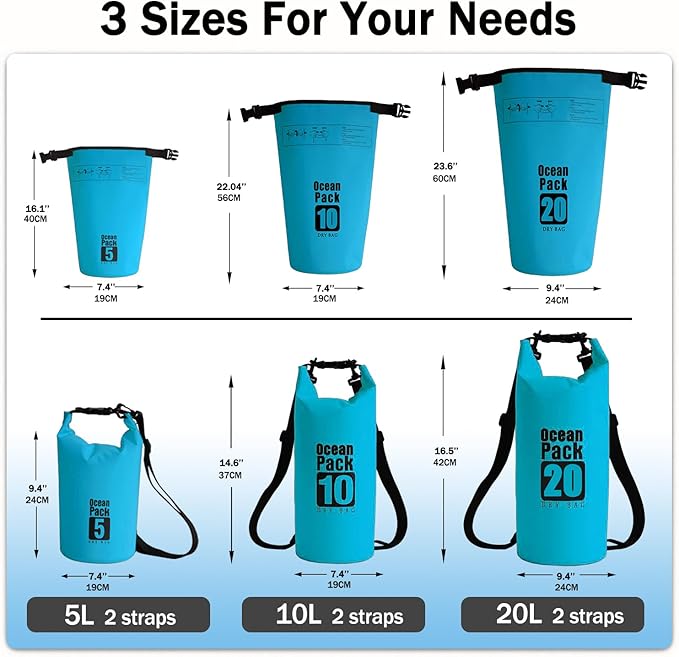 Dry Bag Waterproof Backpack 5L/10L/20L/30L Roll Top Waterproof Bag,Floating Dry bags for Kayaking,Swimming,Boating,Camping,Beach.
