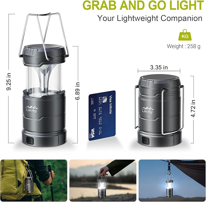 LETMY LED Camping Lantern for Power Outages, 3 Color Modes & Dimmable Battery Powered Lantern, IPX4 Waterproof & Collapsible, Lanterns Flashlight Survival Kits for Emergency Hurricane Hiking, 4 Pack