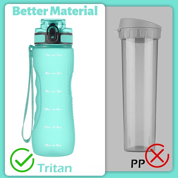 OLDLEY 25 oz Water Bottle, Motivational Water Bottle with Time Marker, Sports Water Bottle With Strap, Leakproof & BPA Free Large Water Bottles for School, Gym, Travel, Outdoor, Tritan,Green
