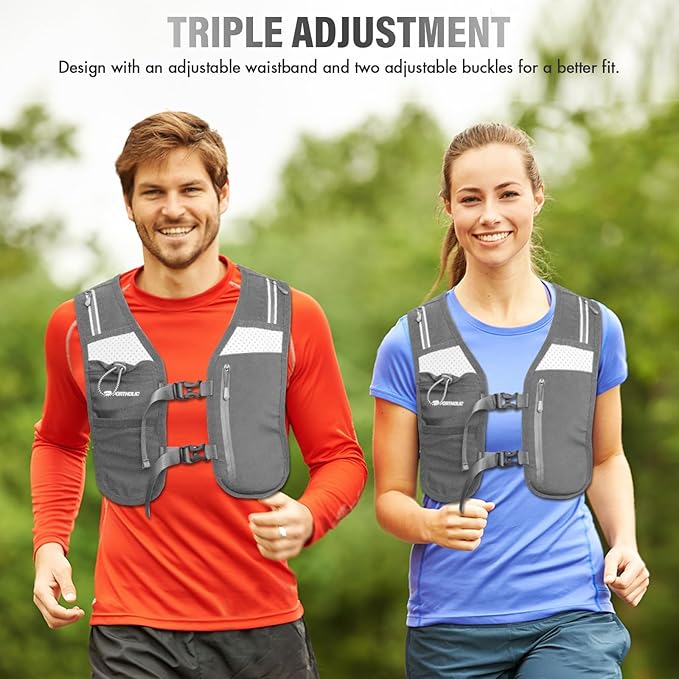 PORTHOLIC Running Vest for Women Men with 17oz Water Bottle |Adjustable Hydration Vest|Reflective |Lightweight |6 Pockets |Breathablefor Running Accessories for Hiking
