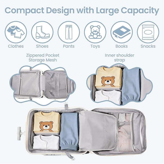 Kids Ride On Luggage with Seat, 20 inch Carry On Suitcase, 2-in-1 Children's Luggage with Spinner Wheels Detachable Seat and Safety Guardrail for Airplane & Travels