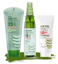 Aloe Vera Skincare Set, Korean Skin Care Kit with Soothing Gel 150g, Facial Mist 110ml & SPF50+ Sunscreen 50g, Hydrating Travel Size Skincare for Face & Body Daily Care