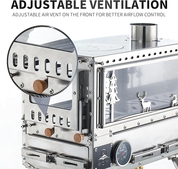 Stainless Steel Portable Wood Burning Stove with Oven & Camping Table, 6 Chimney Pipe for Outdoor Camping, Cooking, Tents, BBQ, Hiking, Fishing, Backpacking