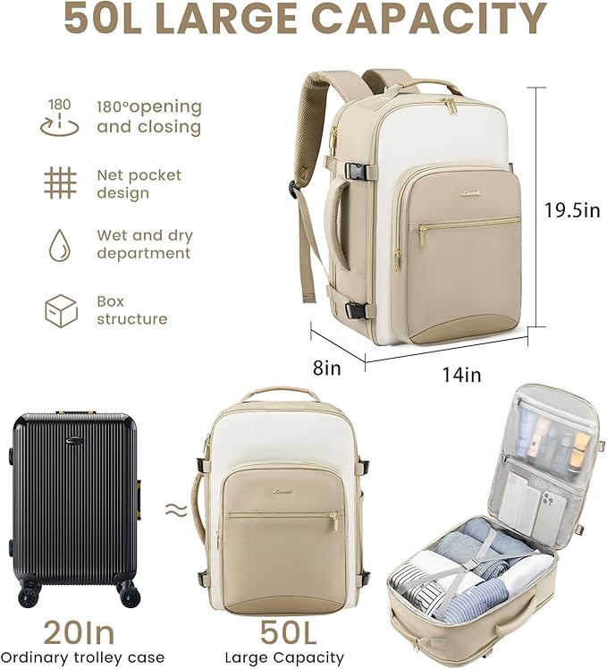 LOVEVOOK 50L Large Travel Backpack for Women Men Fits 17 Inch Laptop, Carry on Backpack for Traveling on Airplane, Personal Item Bag Airline Approved, Business Causal Weekender Backpacks