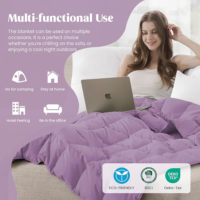 puredown® Queen Size Blanket for Bed, Ultra Soft Lightweight Down & Feather Fill, All Season Blanket, Machine Washable, 88"X90", Lavender