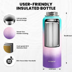 Insulated Water Bottle 40 oz, Triple Wall Vacuum Stainless Steel (Cold for 48 Hrs), Leak Proof & BPA-Free, Modern Water Flask Jug with Paracord Handle & Straw Spout Lids, Hydrangea
