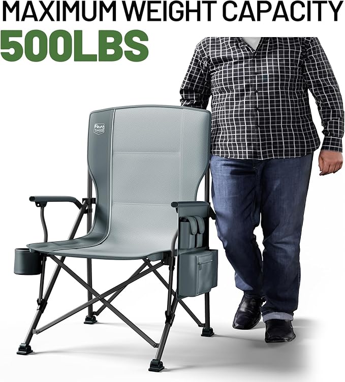 TIMBER RIDGE Oversized Folding Camping Chair High Back Heavy Duty for Adults Support up to 500lbs with Cup Holder, Side Pocket Cooler Bag 2 Pack