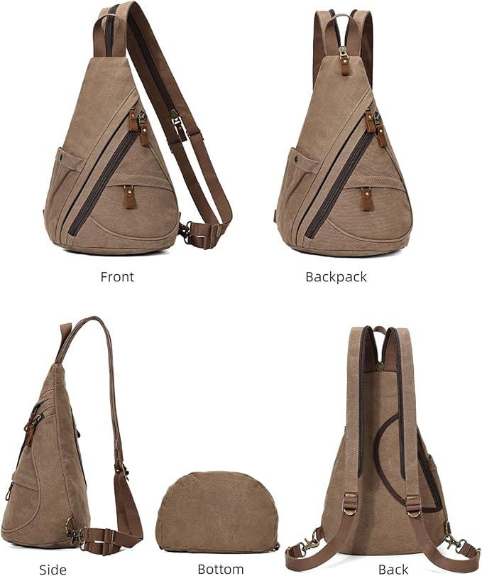 KL928 Canvas Sling Bag - Small Crossbody Backpack Shoulder Casual Daypack Rucksack for Men Women(Large Version)