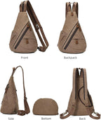 KL928 Canvas Sling Bag - Small Crossbody Backpack Shoulder Casual Daypack Rucksack for Men Women(Large Version)