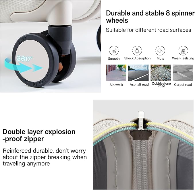 Hanke 29 Inch Expandable Checked Luggage Lightweight PC Hard Shell Luggage Suitcases with Wheels Travel Luggage Rolling Large Suitcase Travel Luggage Bag for Study Abroad.(Ivory White)