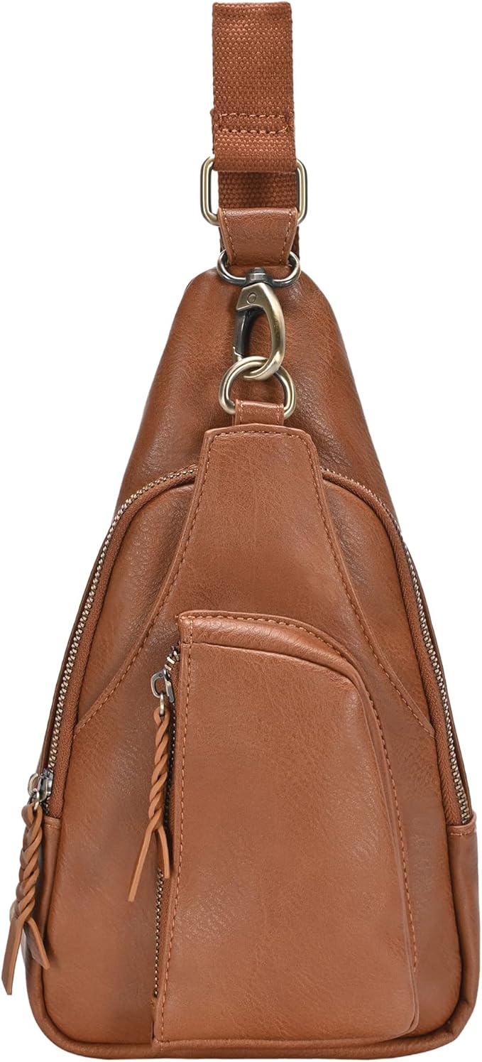 Antik Kraft Tasha Crossbody Sling (Tan) | Vegan Leather Crossbody Bag for Women with 16-20" Strap | Sling Bags for Women with Durable Antique Brass Hardware | 7in x 2.5in x 12.5in |