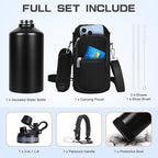 1 Gallon Water Bottle Insulated, Leak Proof 128 oz Stainless Steel Water Jug with Straw/Spout 2-in-1 Lid, Sleeve, Paracord Handle, Silicone Boot, One Gal Metal Canteen for Gym Sports Camping