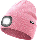 ATNKE LED Lighted Beanie Hat,USB Rechargeable 4 LED Running Headlamp Bright Cap with The Light Gifts for Men and Women