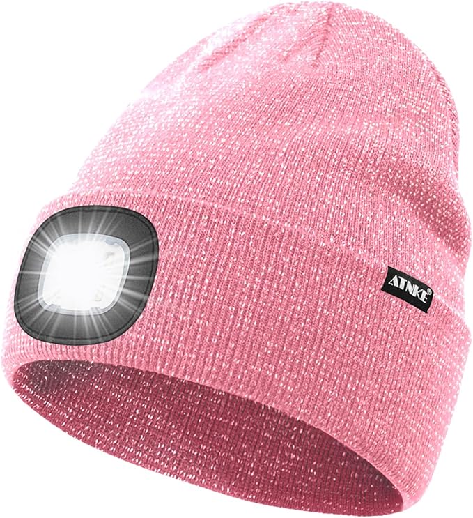 ATNKE LED Lighted Beanie Hat,USB Rechargeable 4 LED Running Headlamp Bright Cap with The Light Gifts for Men and Women
