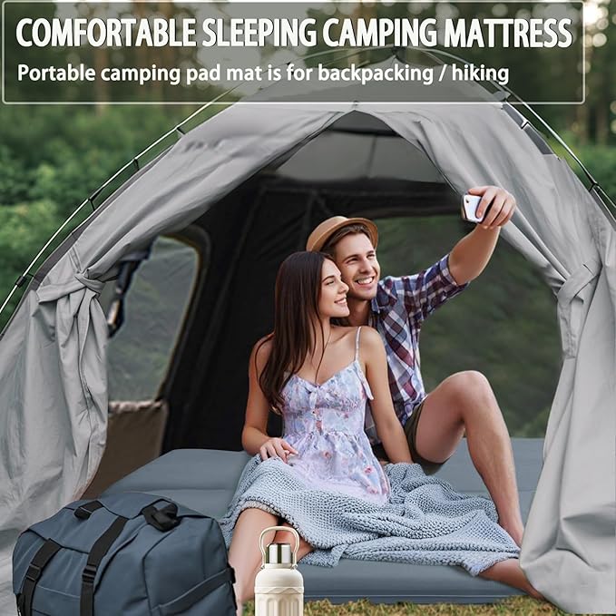 Sleeping Pad With Electric Pump: Self Inflating Sleeping Pad with 3.14" Ultra-thick Memory Foam & Built-in Pillow All Season Camping Mattress for Tent Travel Car - Self Inflating Air Mattress Grey