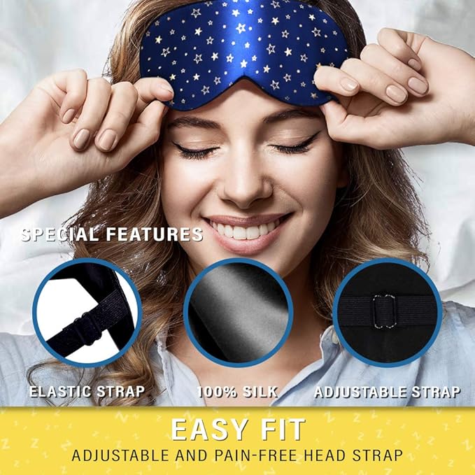 Silk Sleep Eye Mask for Men Women, Comfortable Super Soft Eye Mask with Adjustable Strap, 100% Pure Silk, Works with Every Nap Position, Ultimate Sleeping Aid Blindfold, Blocks Light, Jersey Slumber
