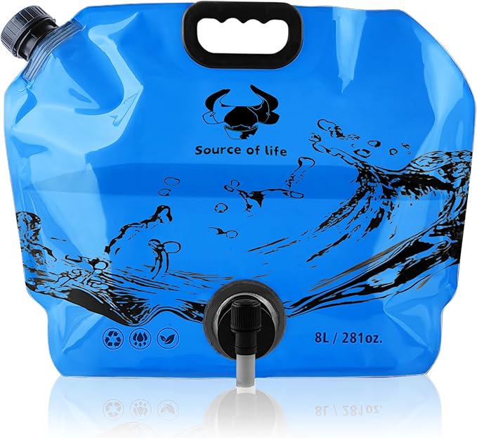 Camping Water Jug 2.1 Gallon CollapsibleWater Container Portable Water Bag for TravelOutdoor Hiking BPA Free Lightweight (Blue (2.1 Gal), 4)