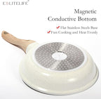 ESLITE LIFE Nonstick Ceramic Frying Pan Skillet, Non-Toxic Egg Omelette Kitchen Cooking Pans Compatible with All Stovetops (Gas, Electric & Induction), PTFE & PFOA Free (White, 8'')