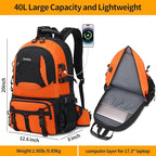 Nerlion 40L Hiking Backpack Travel Backpack for Men Women Camping Waterproof Outdoor Hiking Daypack Lightweight Backpack (Orange)