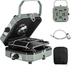 2 Burner Propane Camping Stove with Grill, 16000 BTU Portable Propane Camp Stove with 2 Adjustable Burners & Piezo Ignition, for Camping, Home Backyard, Frying Turkey, Green